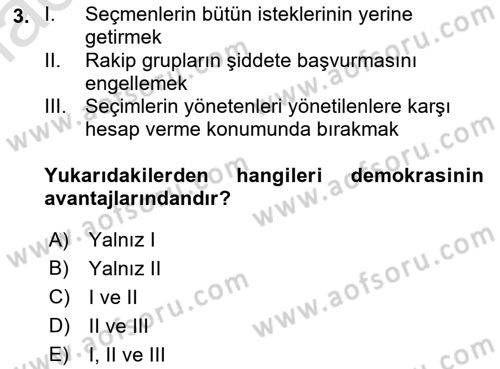 Siyaset Sosyolojisi Dersi 2022 - 2023 Yılı (Final) Dönem Sonu Sınav Soruları 3. Soru
