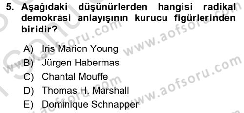 Siyaset Sosyolojisi Dersi 2022 - 2023 Yılı (Final) Dönem Sonu Sınav Soruları 5. Soru