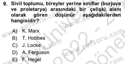 Siyaset Sosyolojisi Dersi 2022 - 2023 Yılı (Final) Dönem Sonu Sınav Soruları 9. Soru