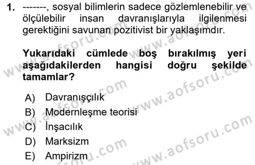 Siyaset Sosyolojisi Dersi 2022 - 2023 Yılı Yaz Okulu Sınav Soruları 1. Soru