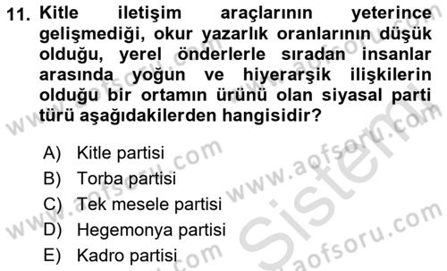 Siyaset Sosyolojisi Dersi 2022 - 2023 Yılı Yaz Okulu Sınavı 11. Soru