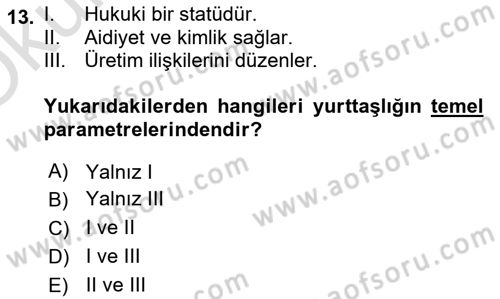 Siyaset Sosyolojisi Dersi 2022 - 2023 Yılı Yaz Okulu Sınav Soruları 13. Soru