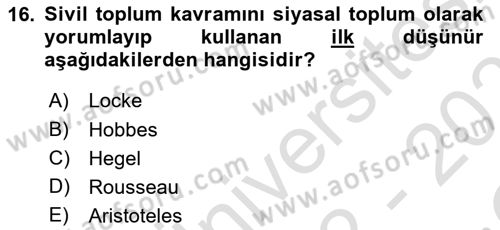 Siyaset Sosyolojisi Dersi 2022 - 2023 Yılı Yaz Okulu Sınav Soruları 16. Soru