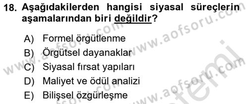 Siyaset Sosyolojisi Dersi 2022 - 2023 Yılı Yaz Okulu Sınav Soruları 18. Soru