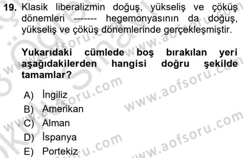 Siyaset Sosyolojisi Dersi 2022 - 2023 Yılı Yaz Okulu Sınavı 19. Soru