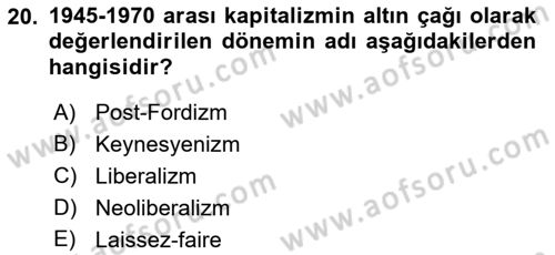 Siyaset Sosyolojisi Dersi 2022 - 2023 Yılı Yaz Okulu Sınavı 20. Soru