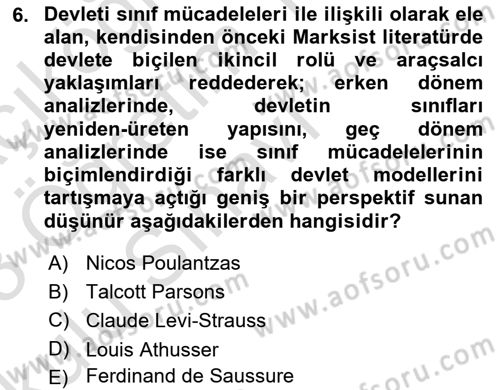 Siyaset Sosyolojisi Dersi 2022 - 2023 Yılı Yaz Okulu Sınavı 6. Soru