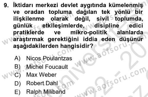 Siyaset Sosyolojisi Dersi 2022 - 2023 Yılı Yaz Okulu Sınav Soruları 9. Soru