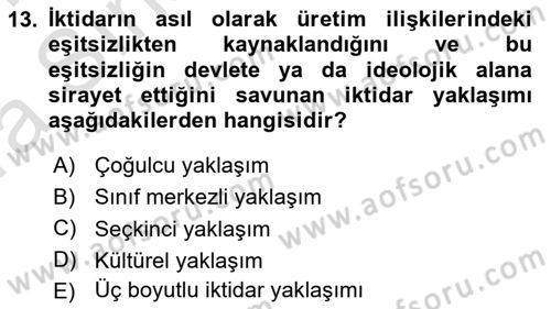 Siyaset Sosyolojisi Dersi 2023 - 2024 Yılı (Vize) Ara Sınav Soruları 13. Soru