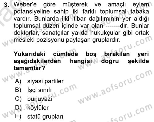 Siyaset Sosyolojisi Dersi 2023 - 2024 Yılı (Vize) Ara Sınavı 3. Soru