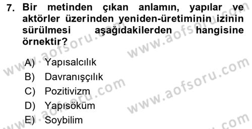 Siyaset Sosyolojisi Dersi Ara Sınavı Deneme Sınav Soruları 7. Soru