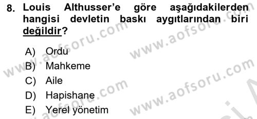 Siyaset Sosyolojisi Dersi 2023 - 2024 Yılı (Vize) Ara Sınavı 8. Soru