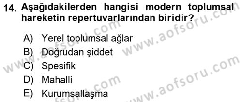Siyaset Sosyolojisi Dersi 2023 - 2024 Yılı (Final) Dönem Sonu Sınav Soruları 14. Soru