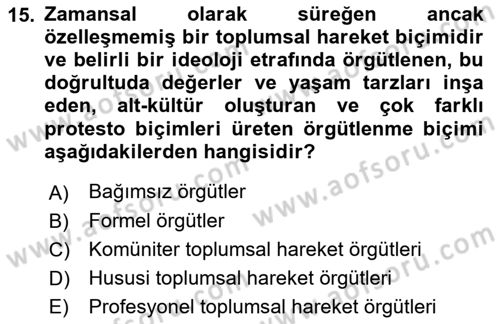 Siyaset Sosyolojisi Dersi 2023 - 2024 Yılı (Final) Dönem Sonu Sınav Soruları 15. Soru