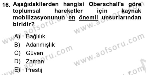 Siyaset Sosyolojisi Dersi 2023 - 2024 Yılı (Final) Dönem Sonu Sınav Soruları 16. Soru
