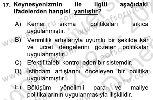 Siyaset Sosyolojisi Dersi 2023 - 2024 Yılı (Final) Dönem Sonu Sınav Soruları 17. Soru
