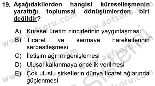 Siyaset Sosyolojisi Dersi 2023 - 2024 Yılı (Final) Dönem Sonu Sınav Soruları 19. Soru