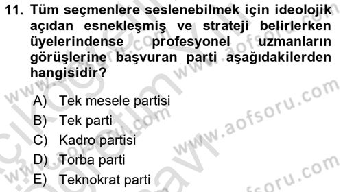 Siyaset Sosyolojisi Dersi 2023 - 2024 Yılı Yaz Okulu Sınavı 11. Soru