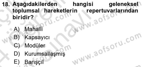 Siyaset Sosyolojisi Dersi 2023 - 2024 Yılı Yaz Okulu Sınav Soruları 18. Soru