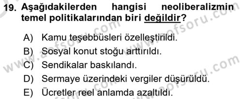 Siyaset Sosyolojisi Dersi 2023 - 2024 Yılı Yaz Okulu Sınav Soruları 19. Soru
