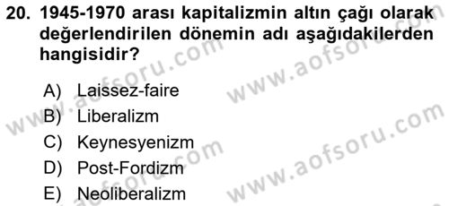 Siyaset Sosyolojisi Dersi 2023 - 2024 Yılı Yaz Okulu Sınav Soruları 20. Soru