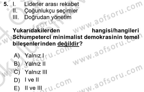 Siyaset Sosyolojisi Dersi 2023 - 2024 Yılı Yaz Okulu Sınav Soruları 5. Soru