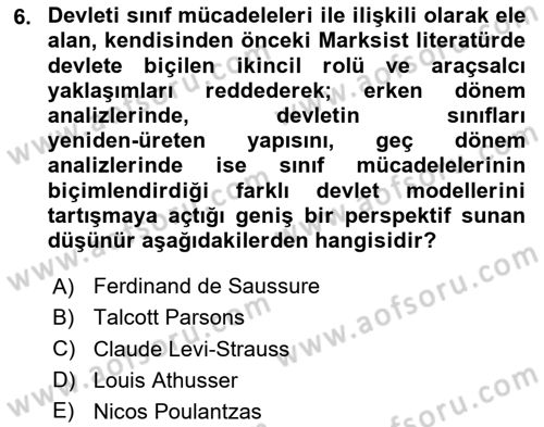 Siyaset Sosyolojisi Dersi 2023 - 2024 Yılı Yaz Okulu Sınavı 6. Soru