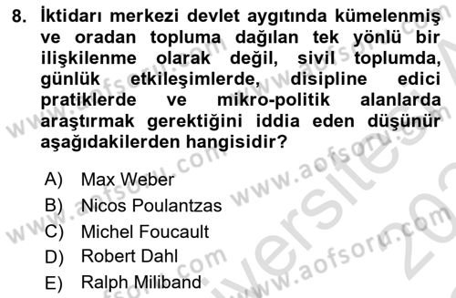 Siyaset Sosyolojisi Dersi 2023 - 2024 Yılı Yaz Okulu Sınav Soruları 8. Soru