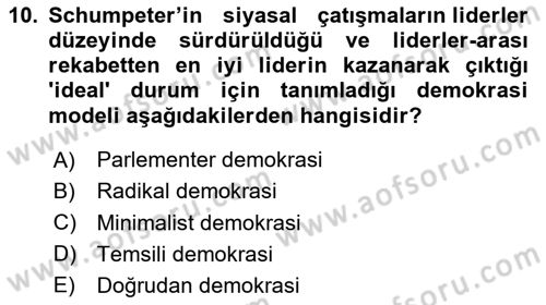 Siyaset Sosyolojisi Dersi Ara Sınavı Deneme Sınav Soruları 10. Soru