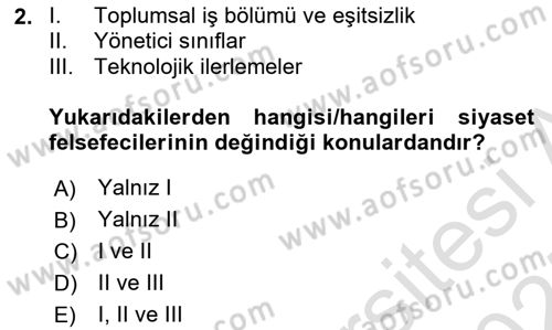 Siyaset Sosyolojisi Dersi Ara Sınavı Deneme Sınav Soruları 2. Soru