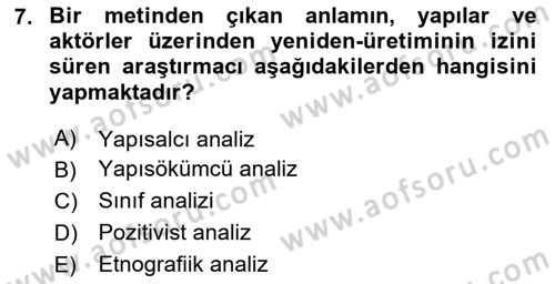 Siyaset Sosyolojisi Dersi 2024 - 2025 Yılı (Vize) Ara Sınav Soruları 7. Soru
