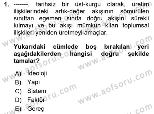Siyaset Sosyolojisi Dersi 2024 - 2025 Yılı (Final) Dönem Sonu Sınav Soruları 1. Soru