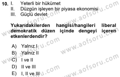 Siyaset Sosyolojisi Dersi 2024 - 2025 Yılı (Final) Dönem Sonu Sınav Soruları 10. Soru