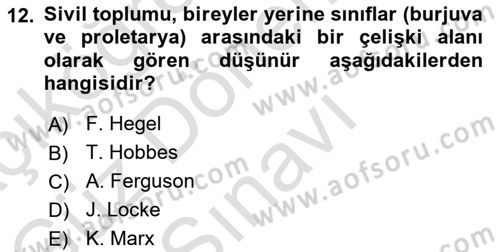 Siyaset Sosyolojisi Dersi 2024 - 2025 Yılı (Final) Dönem Sonu Sınav Soruları 12. Soru