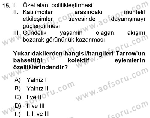 Siyaset Sosyolojisi Dersi 2024 - 2025 Yılı (Final) Dönem Sonu Sınav Soruları 15. Soru