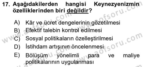 Siyaset Sosyolojisi Dersi 2024 - 2025 Yılı (Final) Dönem Sonu Sınav Soruları 17. Soru