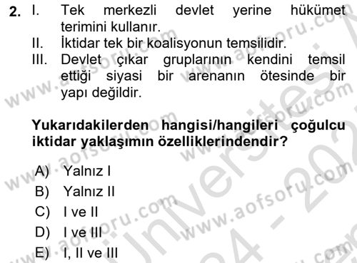 Siyaset Sosyolojisi Dersi 2024 - 2025 Yılı (Final) Dönem Sonu Sınav Soruları 2. Soru