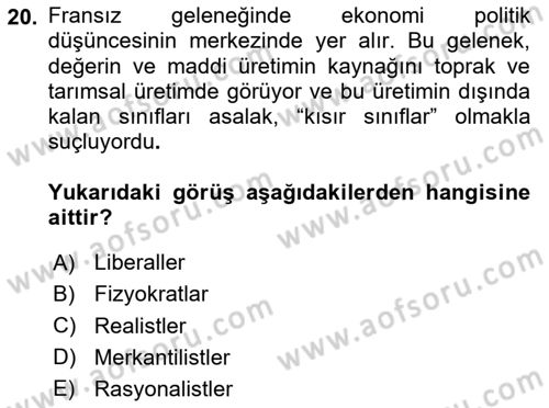 Siyaset Sosyolojisi Dersi 2024 - 2025 Yılı (Final) Dönem Sonu Sınav Soruları 20. Soru