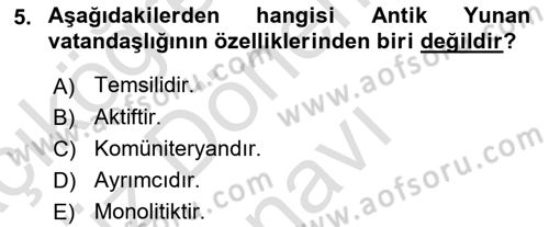 Siyaset Sosyolojisi Dersi 2024 - 2025 Yılı (Final) Dönem Sonu Sınav Soruları 5. Soru