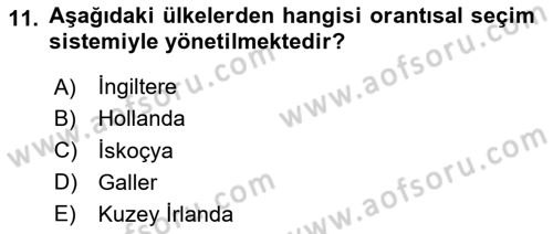 Siyaset Sosyolojisi Dersi 2024 - 2025 Yılı Yaz Okulu Sınav Soruları 11. Soru