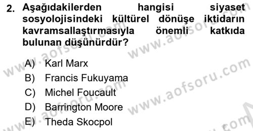 Siyaset Sosyolojisi Dersi 2024 - 2025 Yılı Yaz Okulu Sınav Soruları 2. Soru