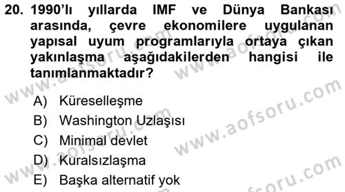 Siyaset Sosyolojisi Dersi 2024 - 2025 Yılı Yaz Okulu Sınav Soruları 20. Soru