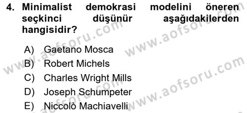 Siyaset Sosyolojisi Dersi 2024 - 2025 Yılı Yaz Okulu Sınav Soruları 4. Soru