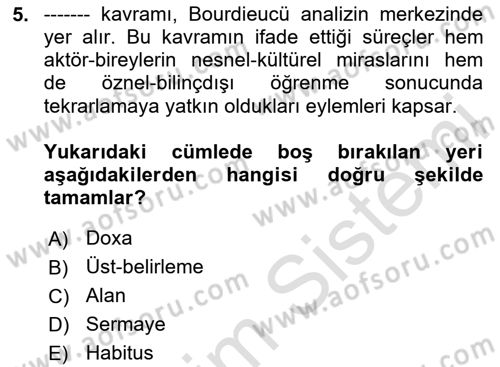 Siyaset Sosyolojisi Dersi 2024 - 2025 Yılı Yaz Okulu Sınav Soruları 5. Soru