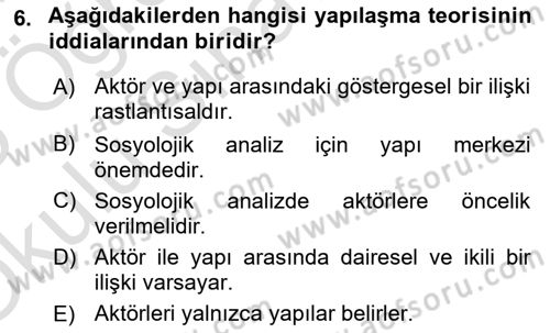 Siyaset Sosyolojisi Dersi 2024 - 2025 Yılı Yaz Okulu Sınav Soruları 6. Soru