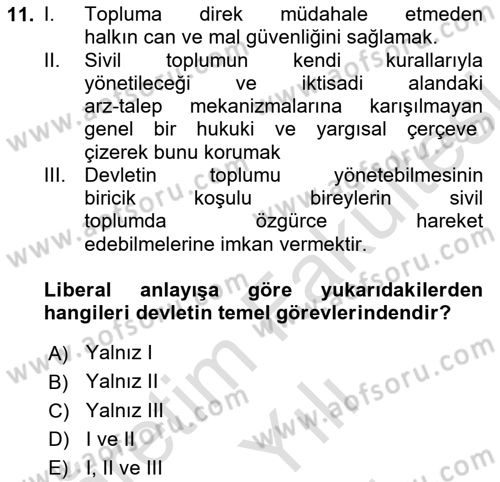 Siyaset Sosyolojisi Dersi 2025 - 2026 Yılı (Vize) Ara Sınav Soruları 11. Soru
