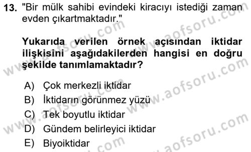 Siyaset Sosyolojisi Dersi 2025 - 2026 Yılı (Vize) Ara Sınav Soruları 13. Soru