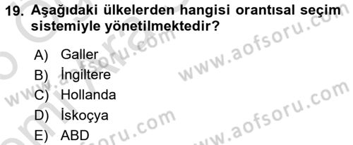 Siyaset Sosyolojisi Dersi 2025 - 2026 Yılı (Vize) Ara Sınav Soruları 19. Soru