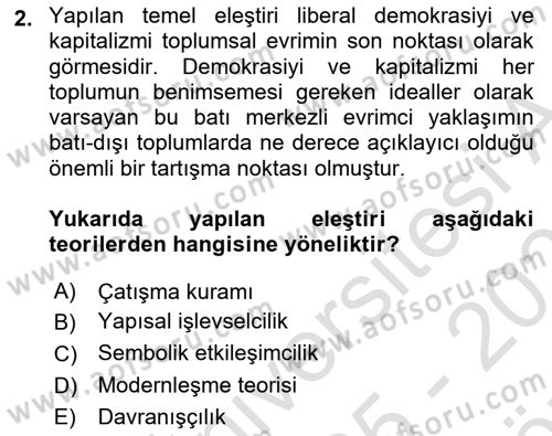 Siyaset Sosyolojisi Dersi 2025 - 2026 Yılı (Vize) Ara Sınav Soruları 2. Soru