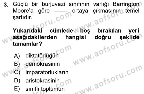 Siyaset Sosyolojisi Dersi 2025 - 2026 Yılı (Vize) Ara Sınav Soruları 3. Soru